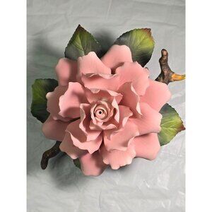 Vintage Andrea By Sadek Pink Rose on Branch Capodimonte Porcelain Figurine